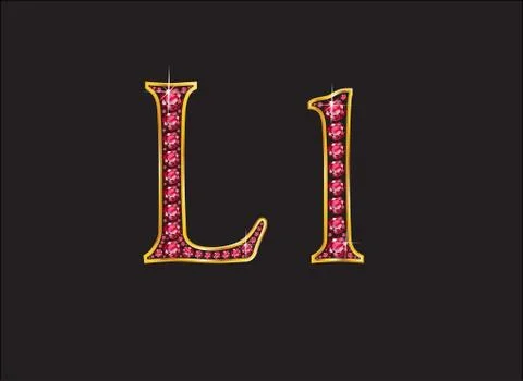 Ll Ruby Jeweled Font with Gold Channels Stock Illustration
