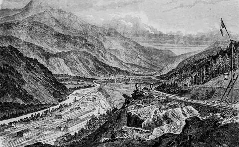 Lla rampe de modane, es grands travaux du siecle par dumont,edition hachette Stock Illustration