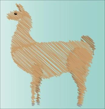 Llama, alpaca brown coloring, hatching, on a blue background 스톡 일러스트