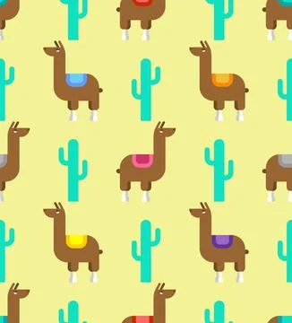 Llama alpaca cartoon pattern seamless. Ornament of kids fabric Stock Illustration