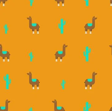 Llama alpaca cartoon pattern seamless. Ornament of kids fabric Stock Illustration