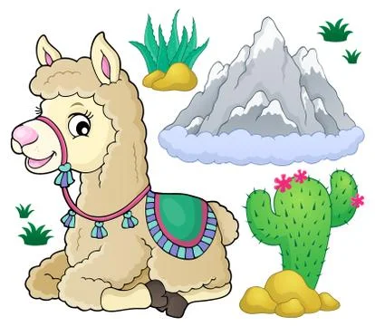 Llama and nature theme set Stock Illustration
