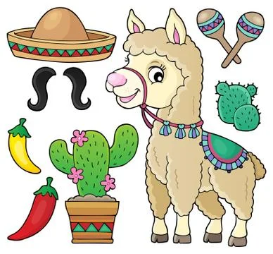 Llama and various objects set 库存插图
