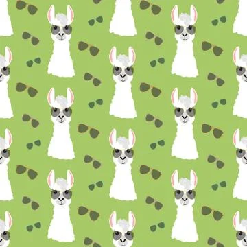 Llama in aviator glasses seamless pattern Stock Illustration