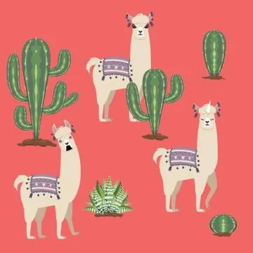 Llama with Cacti Stock Illustration