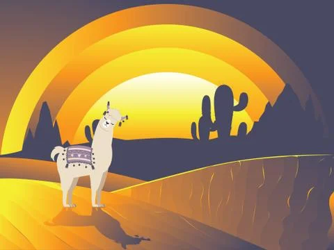 Llama with Cacti Illustrazione stock
