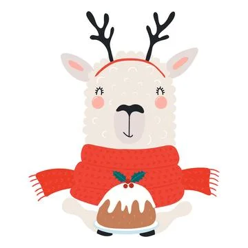 Llama with a Christmas pudding isolated Stock Illustration