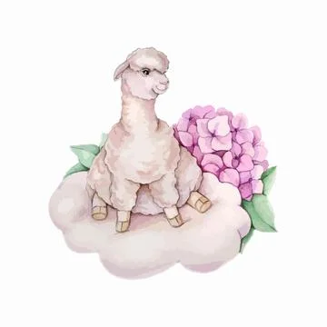 Llama on a cloud. Alpaca illustration. Stock Illustration