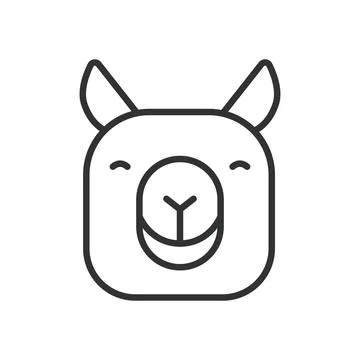 Llama face, icon in line design. llama, animal, farm, alpaca, mammal, cute Stock Illustration