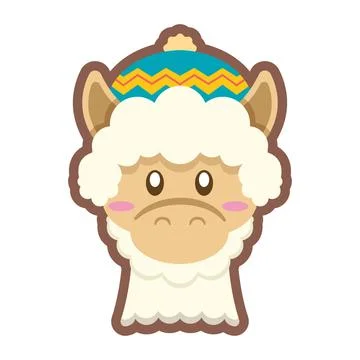 Llama head with colorful hat. Vector Stock Illustration