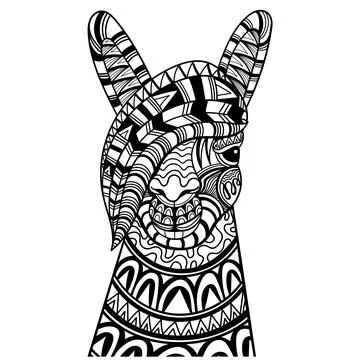 Llama head mandala zentangle coloring page illustration Stock Illustration