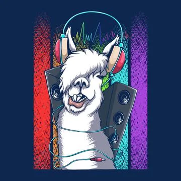 Llama headphone DJ retro vector illustration Stock Illustration