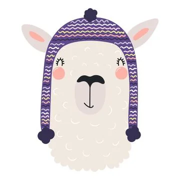 Llama in a knitted hat isolated Stock Illustration