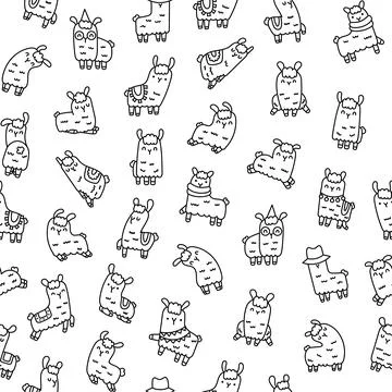 Llama or alpaca. Seamless pattern. Coloring Page. Illustrazione stock