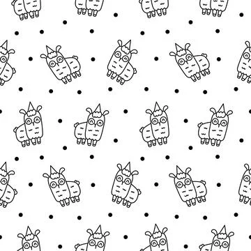 Llama or alpaca. Seamless pattern. Coloring Page. Illustrazione stock
