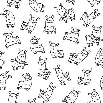 Llama or alpaca. Seamless pattern. Coloring Page. Illustrazione stock