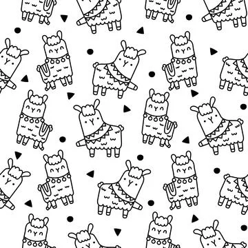 Llama or alpaca. Seamless pattern. Coloring Page. Illustrazione stock
