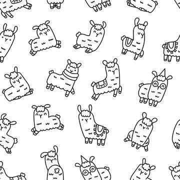 Llama or alpaca. Seamless pattern. Coloring Page. 스톡 일러스트