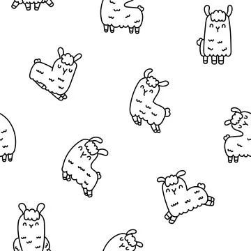 Llama or alpaca. Seamless pattern. Coloring Page. Illustrazione stock