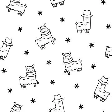 Llama or alpaca. Seamless pattern. Coloring Page. Illustrazione stock
