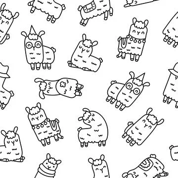 Llama or alpaca. Seamless pattern. Coloring Page. Illustrazione stock