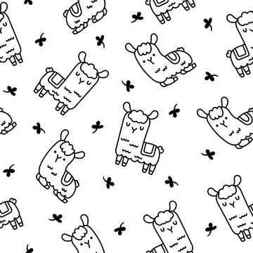 Llama or alpaca. Seamless pattern. Coloring Page. Illustrazione stock