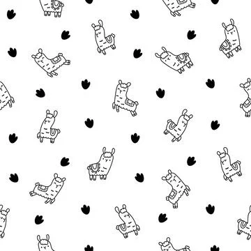 Llama or alpaca. Seamless pattern. Coloring Page. Illustrazione stock