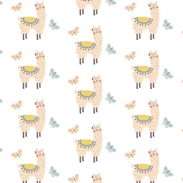Llama pattern seamless. Lama alpaca background. cartoon vector ornament. Stock Illustration