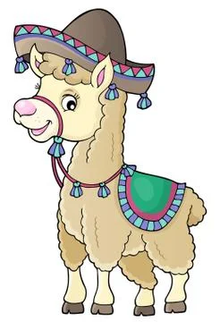 Llama in sombrero theme 库存插图