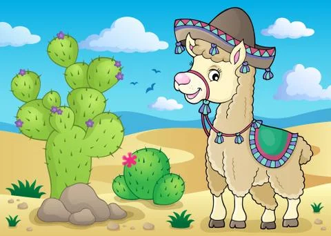 Llama in sombrero theme Stock-Illustration
