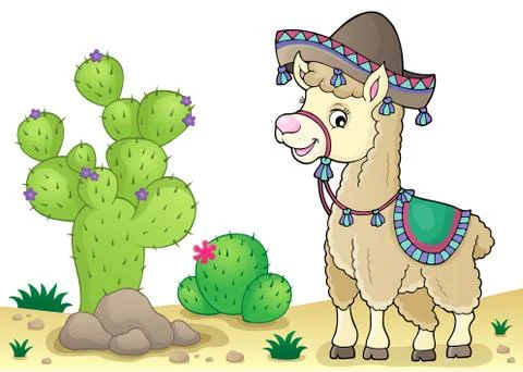 Llama in sombrero theme 库存插图