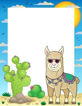 Llama with sunglasses theme frame Stock Illustration