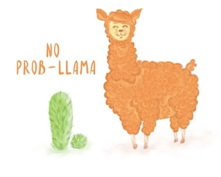 Llama vector quote with doodles. No prob llama motivational and inspirational Stock Illustration