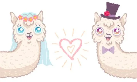Llamas for wedding invitation Stock Illustration