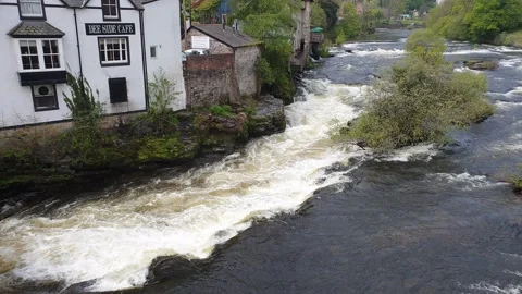 Llangollen and River Dee  rapids with sound Stock Footage 158404830