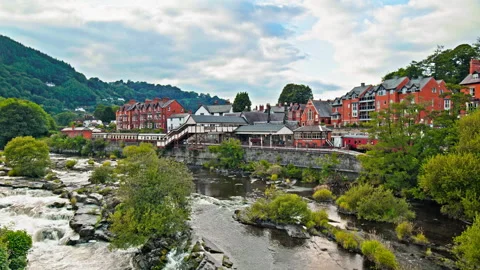 Llangollen Railway Station River Dee Llangollen Denbighshire North Wales. Stock Footage 255157191