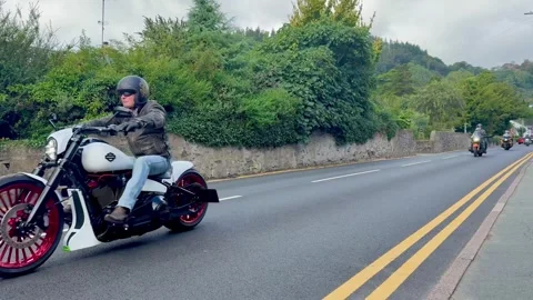Llangollen, UK 2026 Sep 06 'Rally In The Valley" Harley Davidson 4K. video Stock Footage 345144036