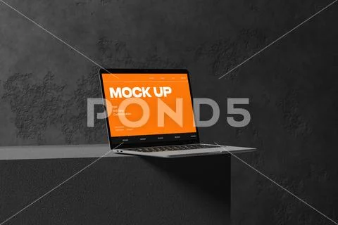LLaptop Mockup on Edge Surface PSD Template