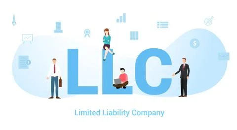 Llc concept with big word or text and team people with modern flat style - ve Stock Illustration