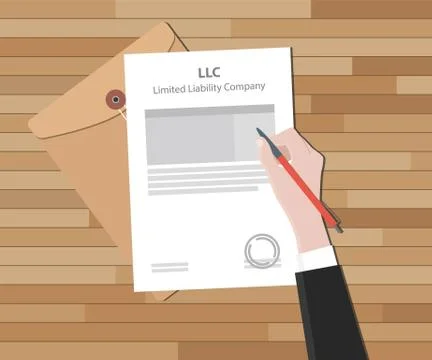 Llc limited liability company with document and sign paper Stock Illustration