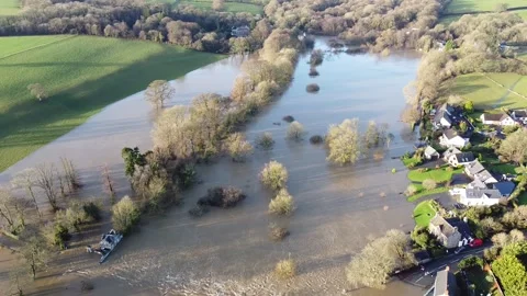 Llechryd floods 2020 Stock Footage