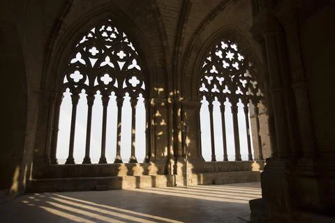 Lleida, Spain, May 1, 2020 - Typical Gothic architecture La Seu Vella cathedral Stock Photos
