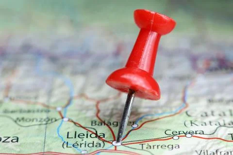 Lleida, Spain pin on map Stock Photos
