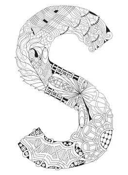 Lletter S for coloring. Vector decorative zentangle object Stock Illustration