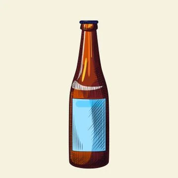 Llight beer bottle isolated on light background. Hand drawn beer bottle templ Illustrazione stock