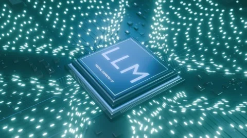 LLM AI processor CPU GPU chip technology flow lines bg Stock-Footage 345482463