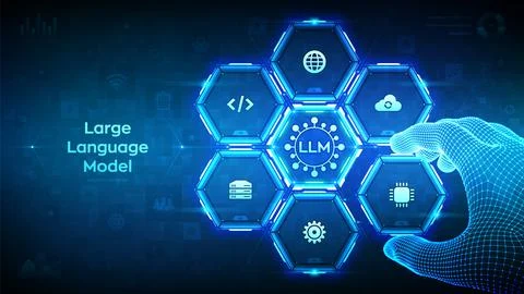 LLM Large Language Model technology concept. AI. Artificial Intelligence. Mac Stock Illustration