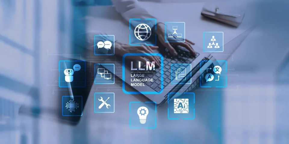 LLM Large Language Model Technology and Artificial Intelligence Applications  Foto stock