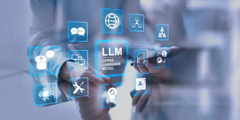 LLM Large Language Model Technology and Artificial Intelligence Applications  Stockfoto's
