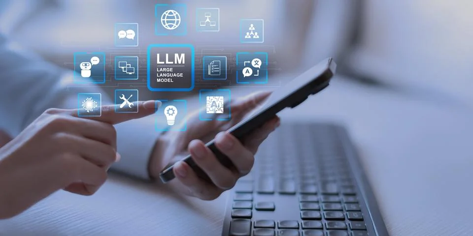 LLM Large Language Model Technology and Artificial Intelligence Applications  Foto stock